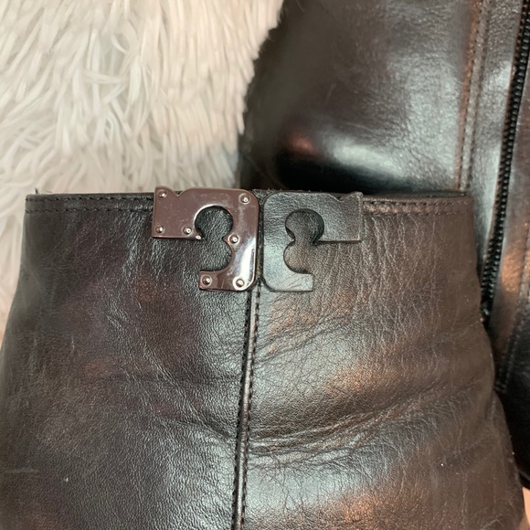 Tory Burch Lowell Women Black Wedge Booties - Picture 2 of 8